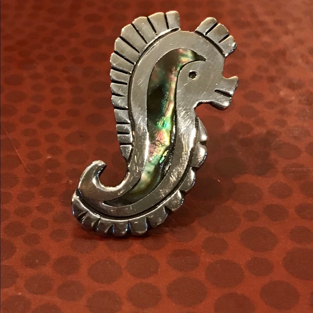 SS Seahorse with abalone inlay Necklace/ Pin